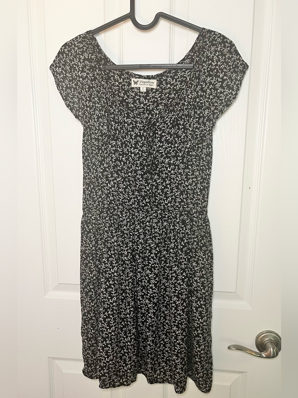 Papillon Black Mini Dress with White Floral Print